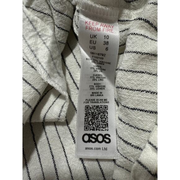 ASOS Blazer Jacket Linen Viscose Womens 6 White Black Striped 09118792 F102103 - Picture 7 of 8
